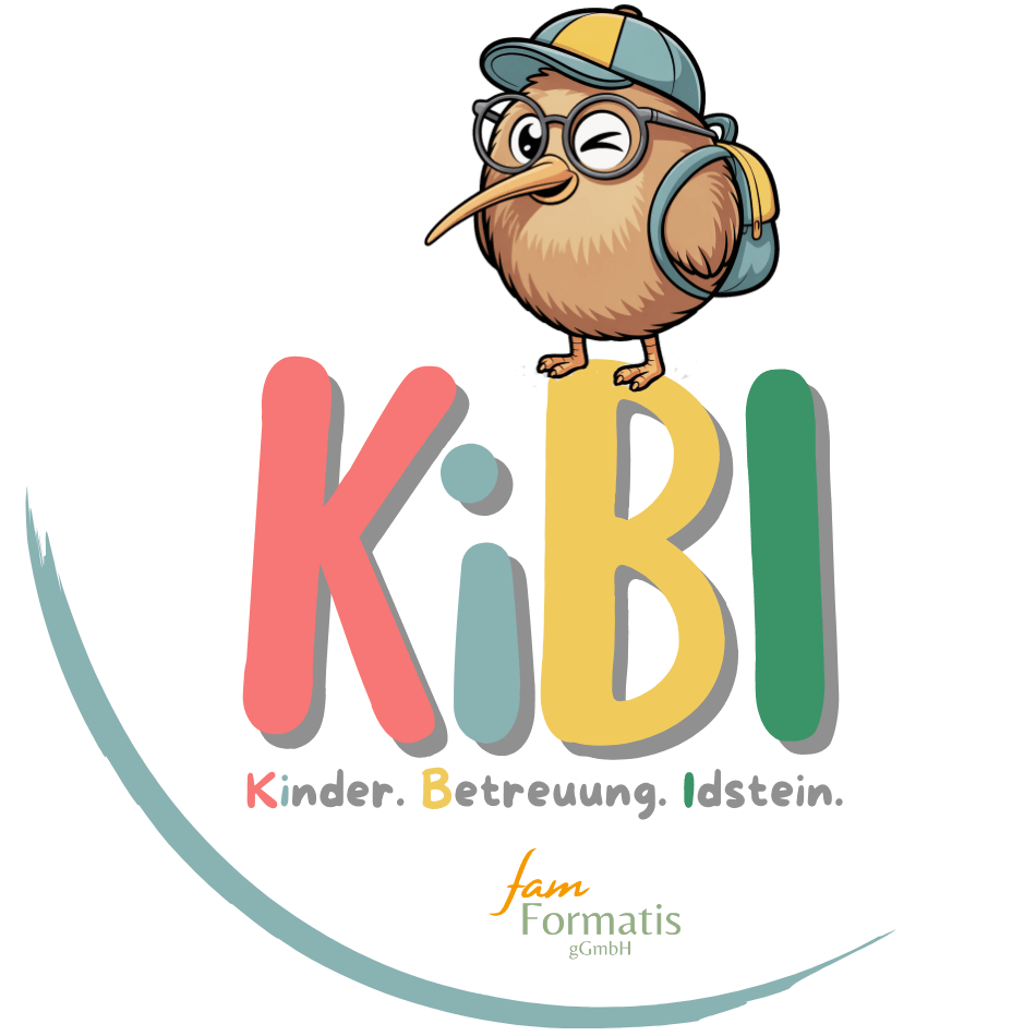KiBi-Logo Logo von KiBi Kinderbetreuung Idstein mit einer gezeichneten Kiwi-Figur.