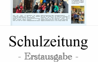 Titelseite einer Schulzeitungs-Ausgabe mit Fotos und Text.